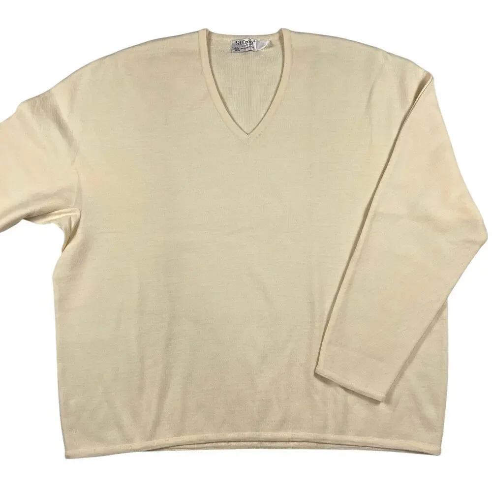 St. Croix Knits Cream Zephyr 100% Merino Wool V-Neck Pullover Sweater Size XXL